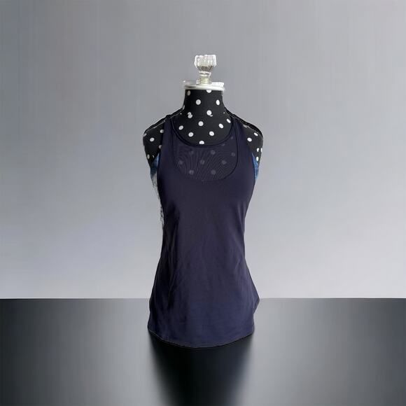 Lululemon Womens Tank Sz 8 Mesh With Me Top Naval Blue‎ Seaside Silver Fox Lake - Picture 4 of 9